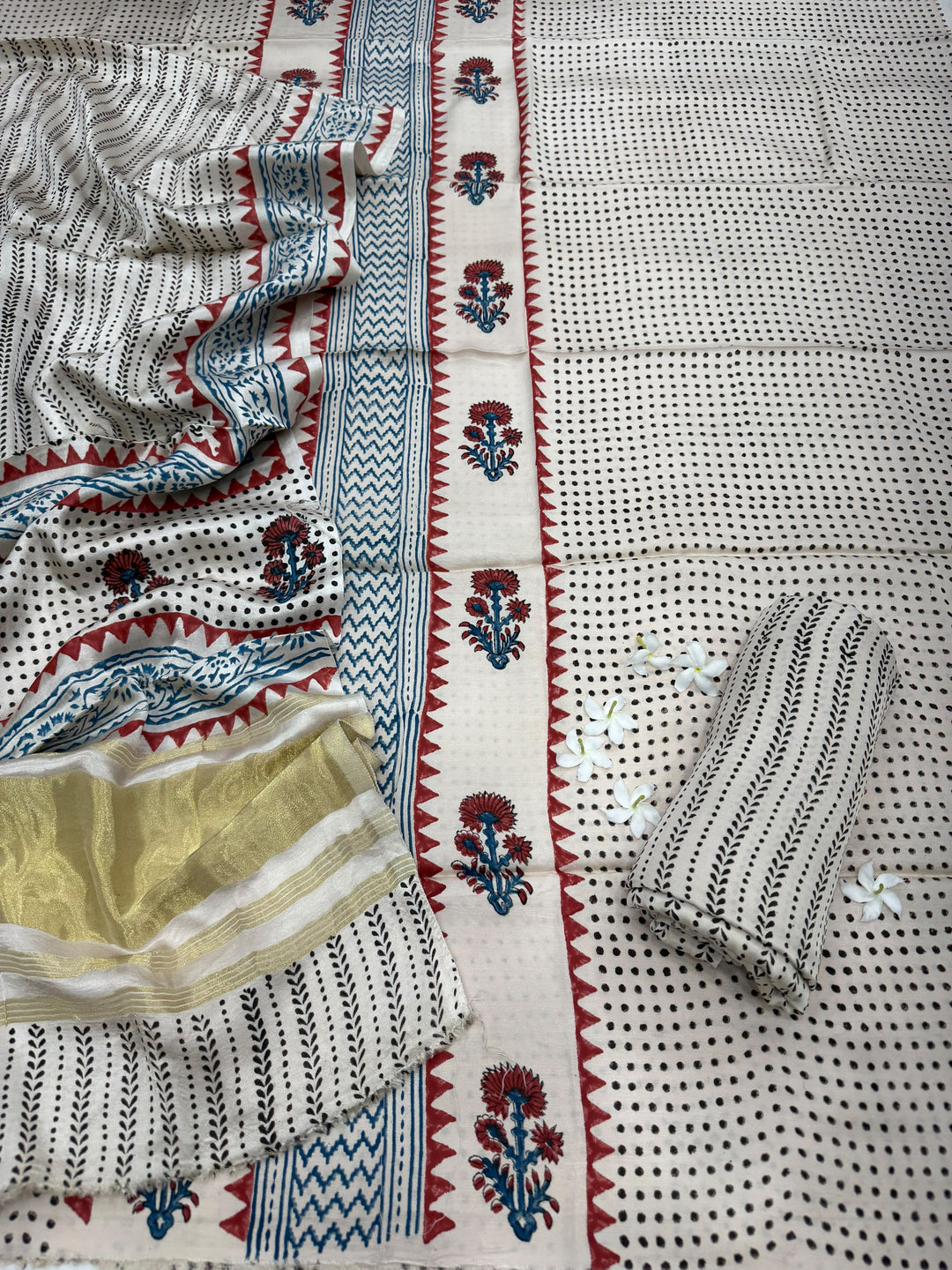 Hand Block Printed Modal Silk Suit Set with Lagdi Pattu Dupatta