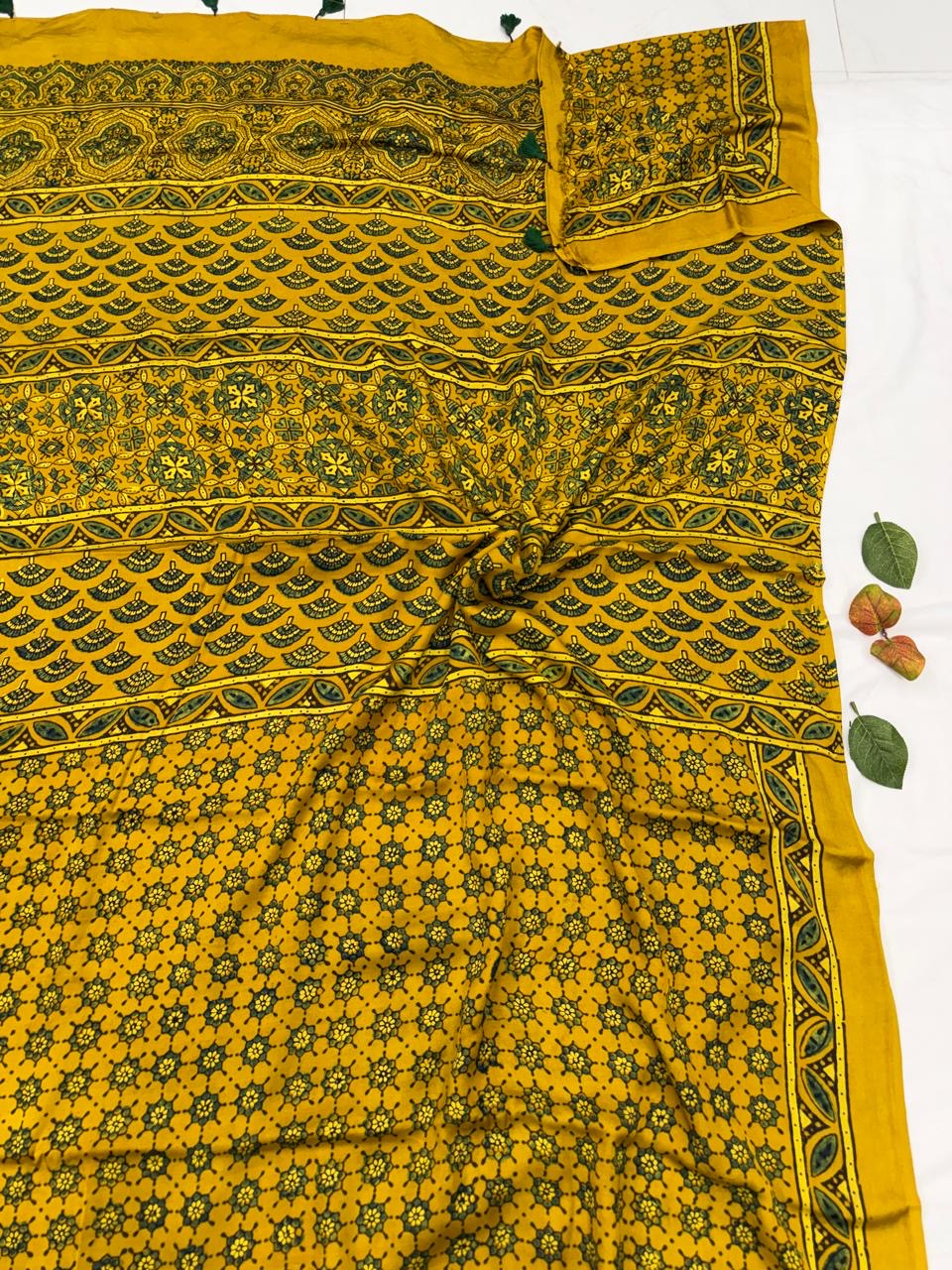 Ajrakh Modal Silk Saree | Original Hand Block Printed | Natural Dyes