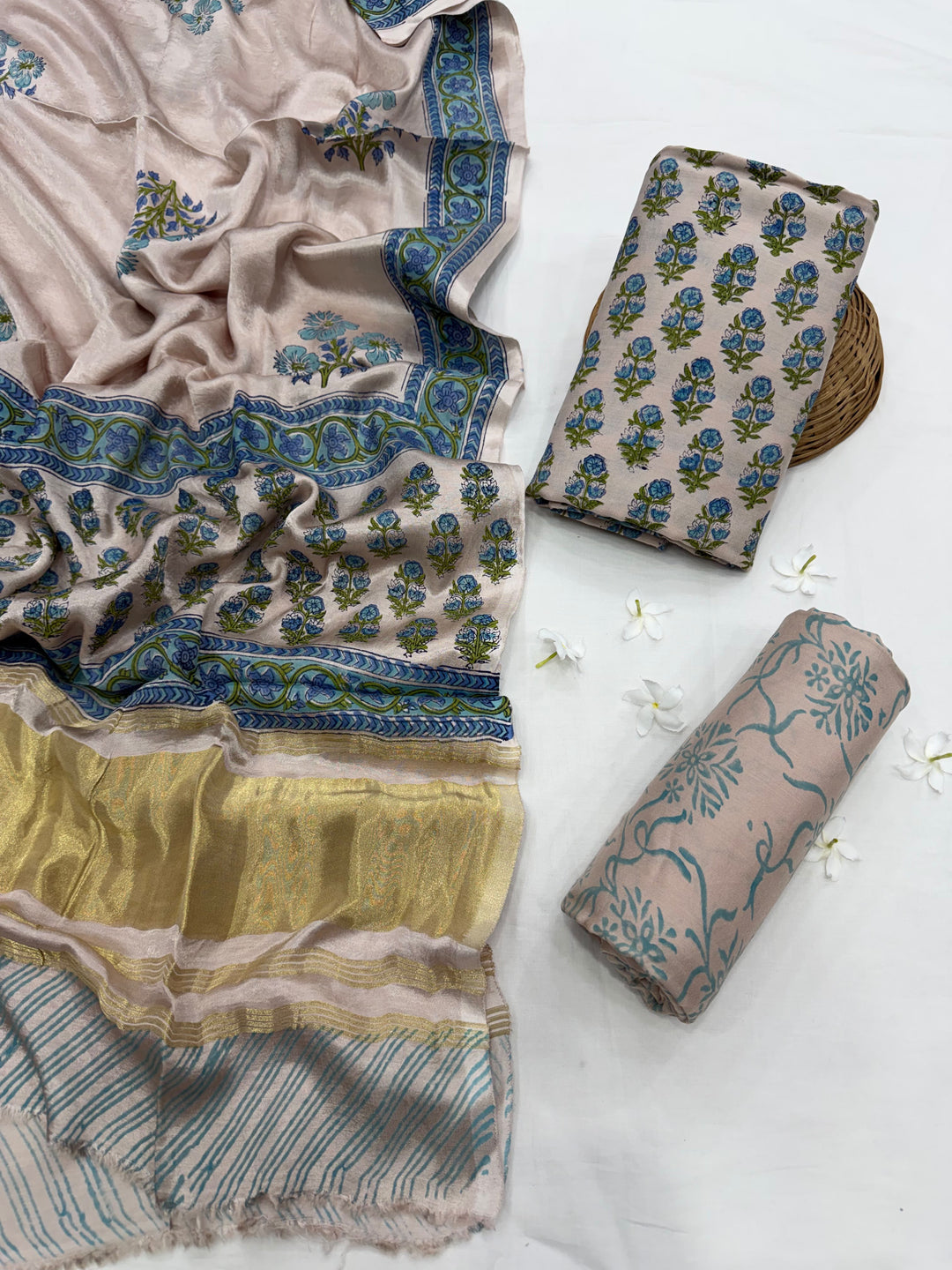 Hand Block Printed Modal Silk Buti Print Salwar Suit Set