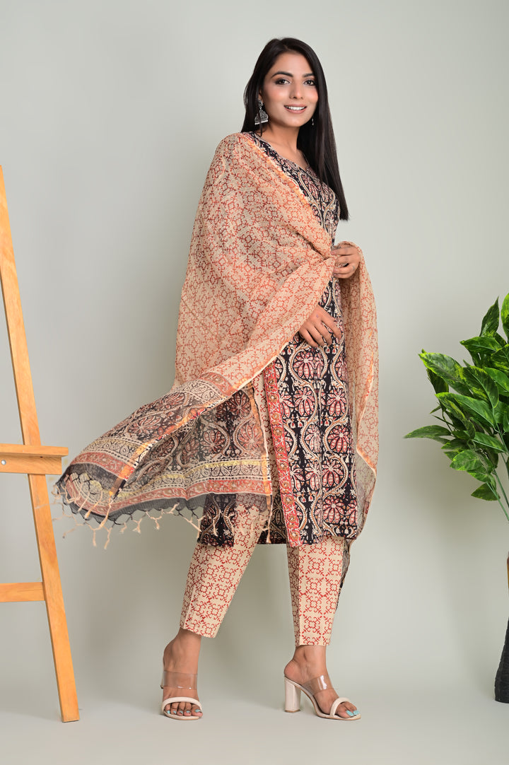 Ladies Cotton Suit With Kota Doriya Dupatta