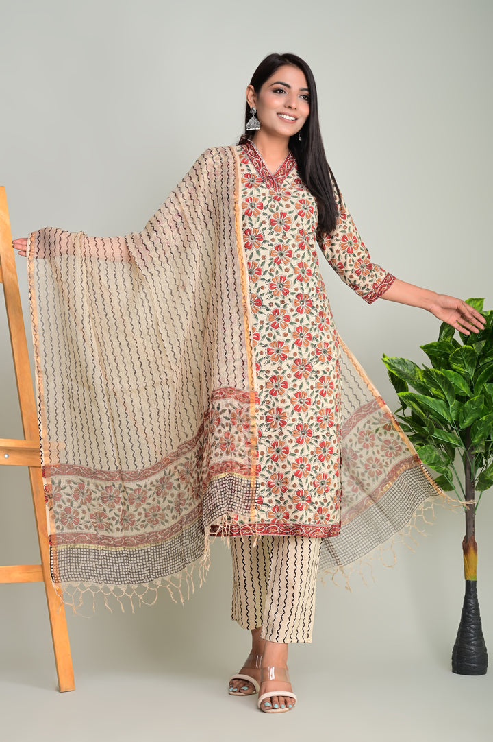 Traditional Bagru Print Cotton Suit Kota Doriya Dupatta