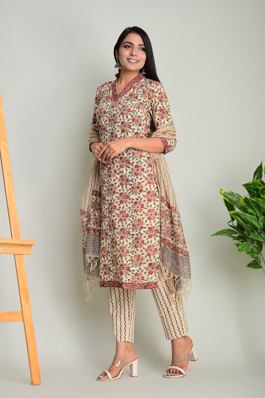 Traditional Bagru Print Cotton Suit Kota Doriya Dupatta