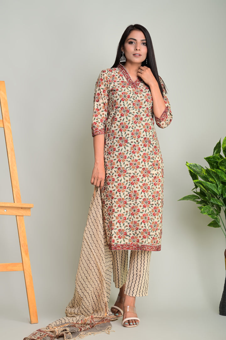 Traditional Bagru Print Cotton Suit Kota Doriya Dupatta