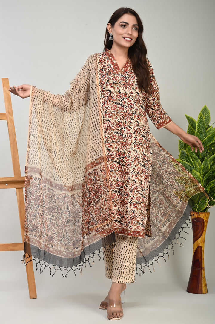 Block Printed Cotton Suit Kota Doriya Dupatta