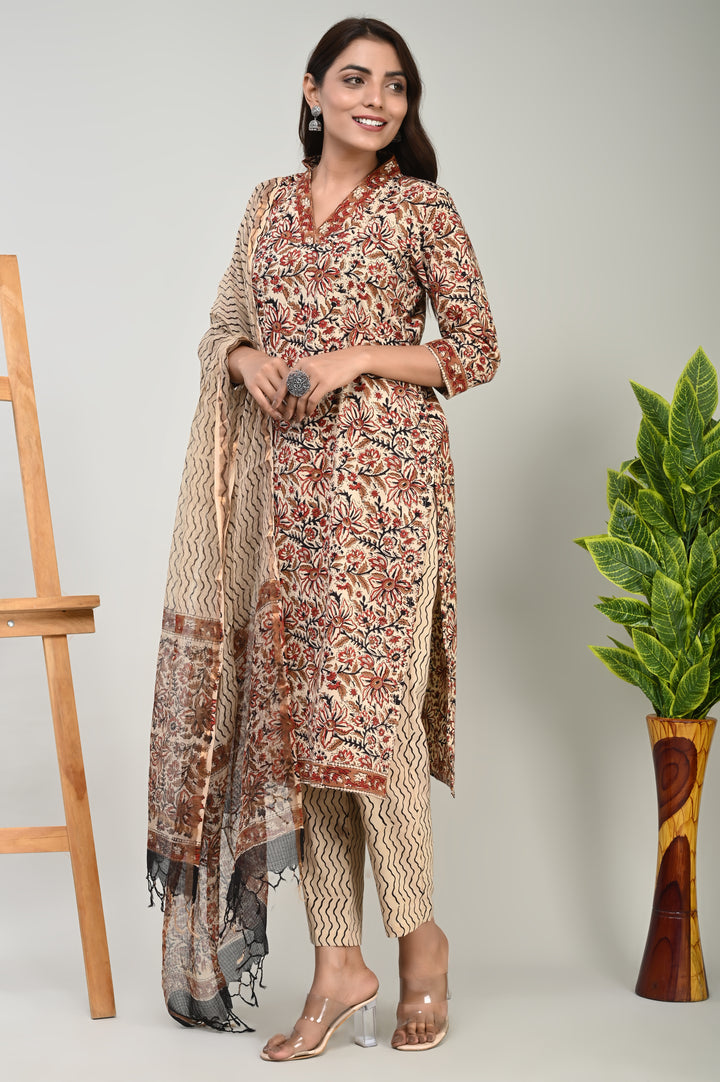 Block Printed Cotton Suit Kota Doriya Dupatta