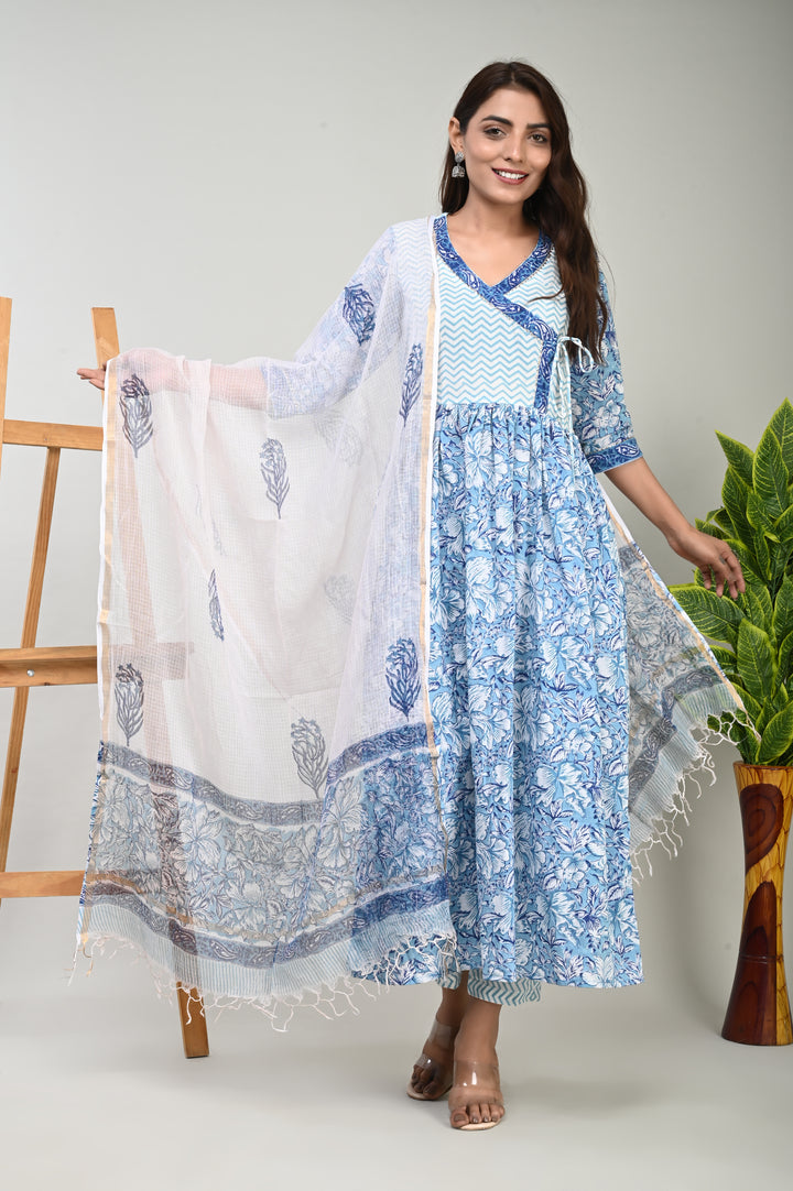 Traditional Bagru Cotton Suit Kota Doriya Dupatta