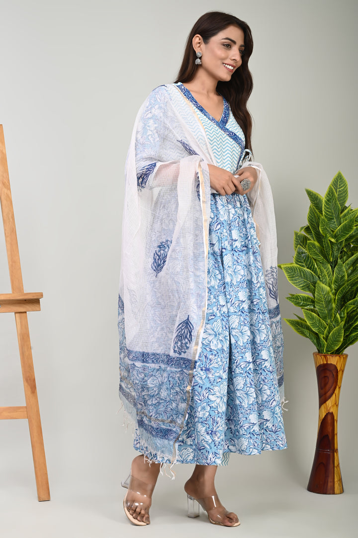 Traditional Bagru Cotton Suit Kota Doriya Dupatta