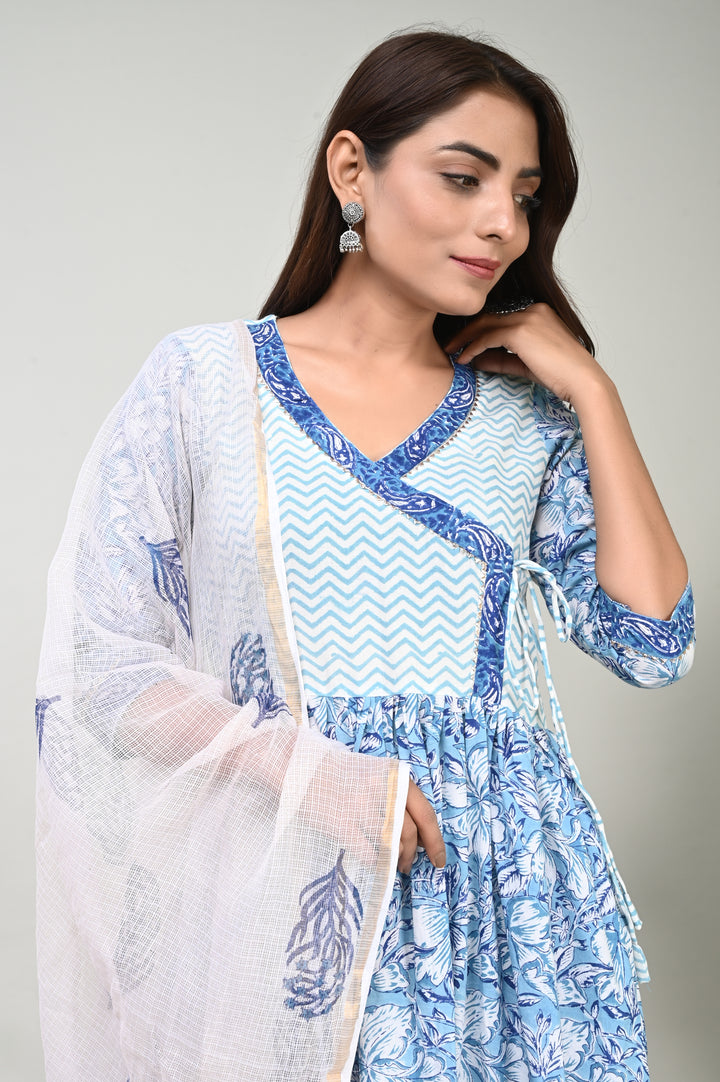 Traditional Bagru Cotton Suit Kota Doriya Dupatta