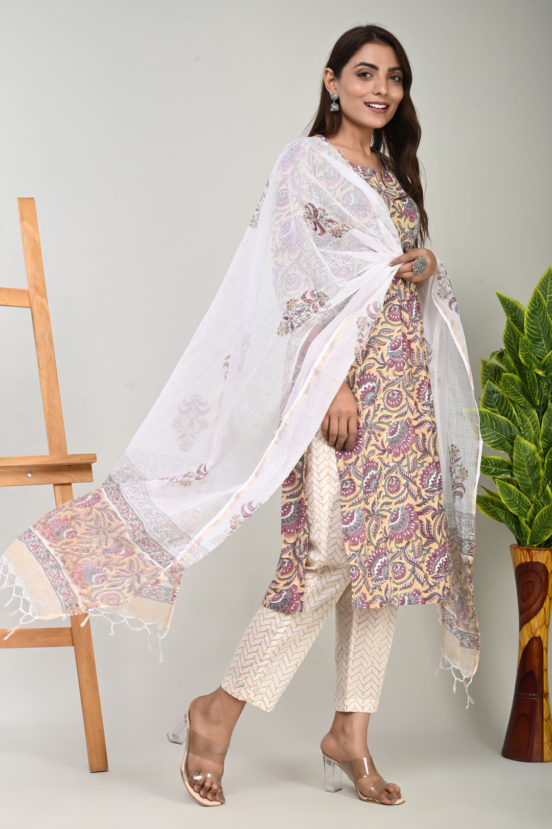 Block Printed Cotton Suit With Kota Doriya Dupatta