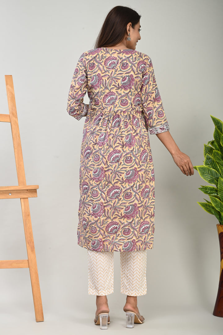 Block Printed Cotton Suit With Kota Doriya Dupatta