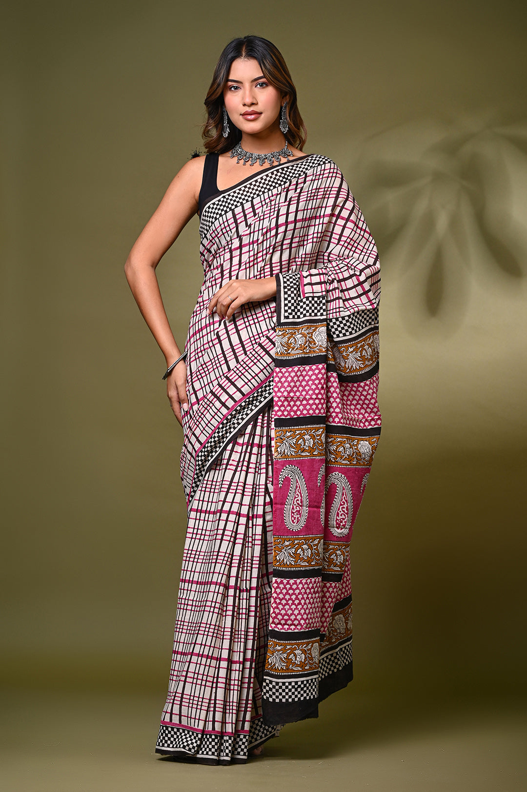 Bagru Hand Block Print Cotton Saree .