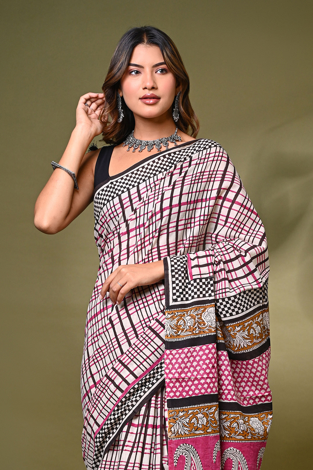 Bagru Hand Block Print Cotton Saree .