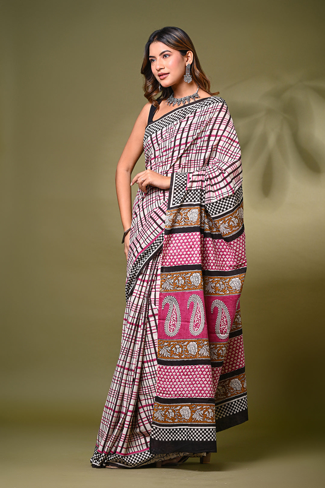 Bagru Hand Block Print Cotton Saree .