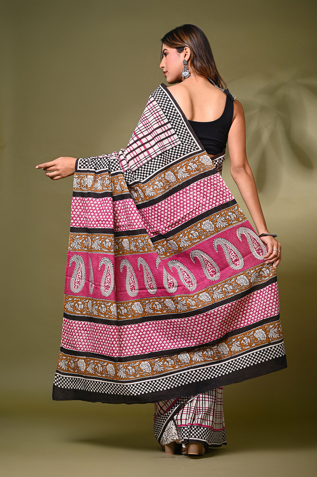 Bagru Hand Block Print Cotton Saree .