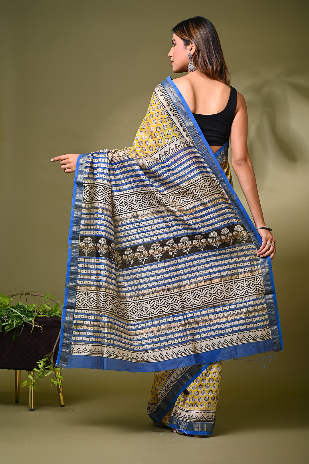 Bagru Handblock Print Maheshwari Silk Saree .