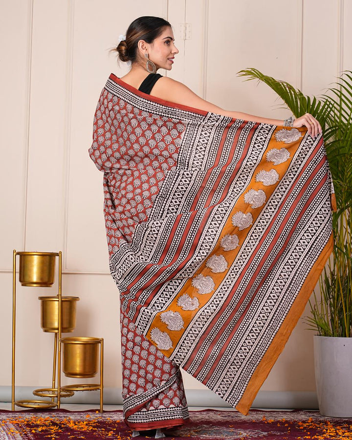 Traditional Block Printed Cotton Saree