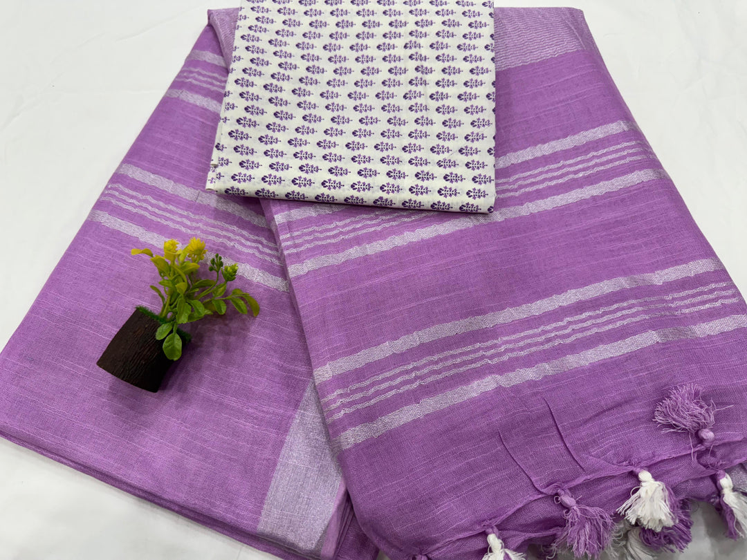 Plain linen Saree