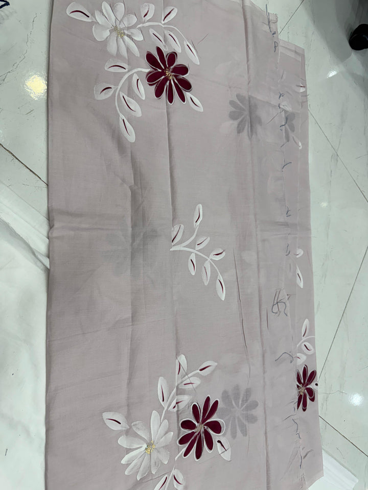 Hand Painted Cotton Suit With Chiffon Dupatta