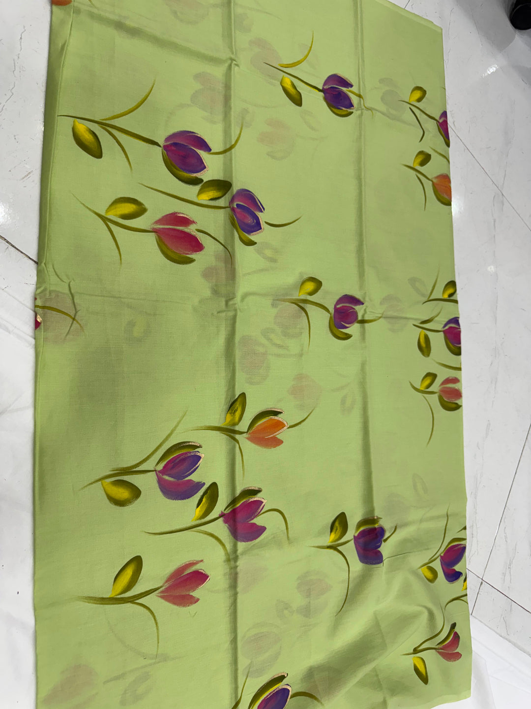 Beautiful Hand Painted Cotton Suit With Chiffon Dupatta