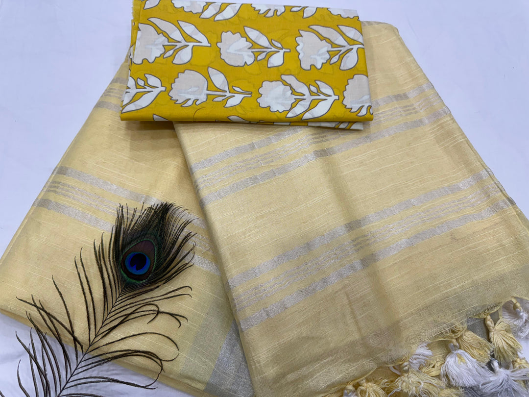 Handloom Cotton Plain linen Saree