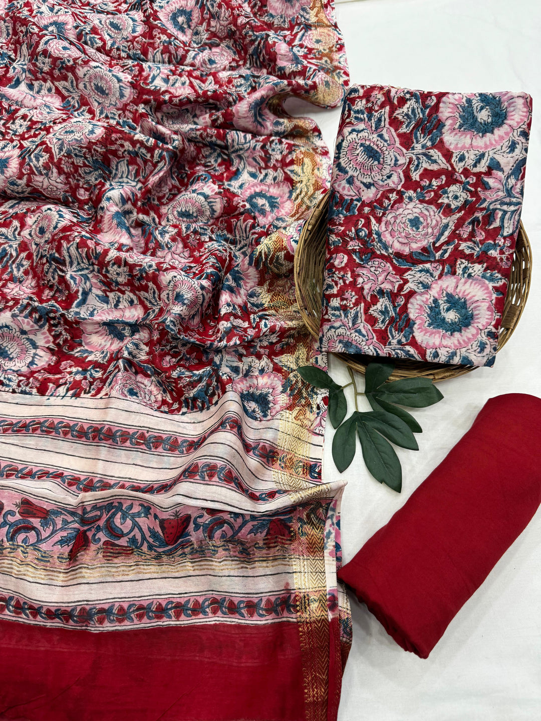 Hand Block Printed Maheshwari Silk Suit