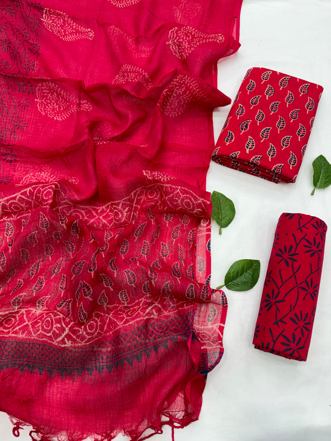Block Printed Cotton Suit With Kota Doriya Dupatta