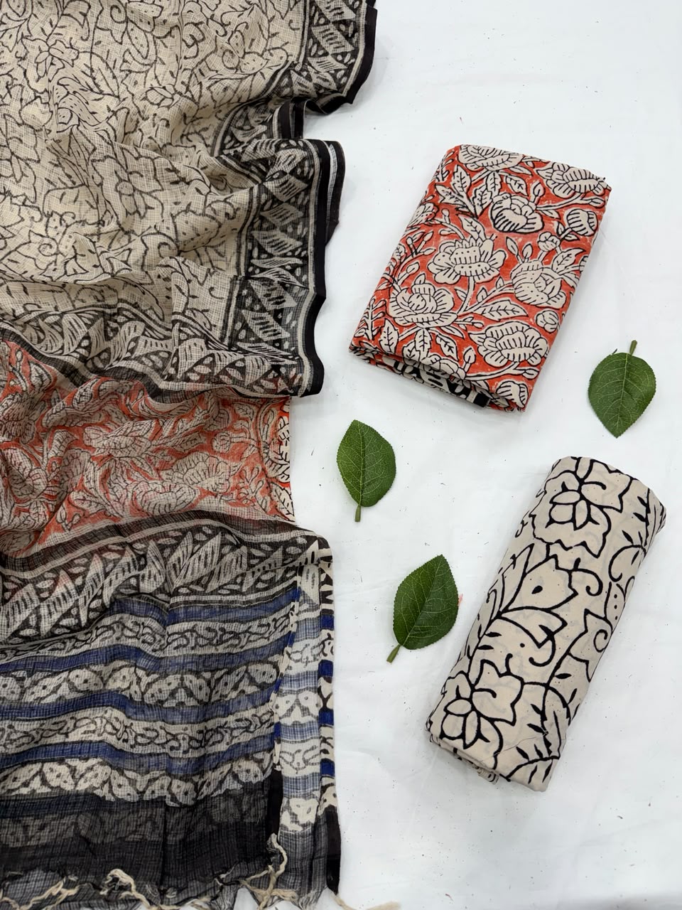 Bagru Cotton Suit Set With Kota Doriya Dupatta