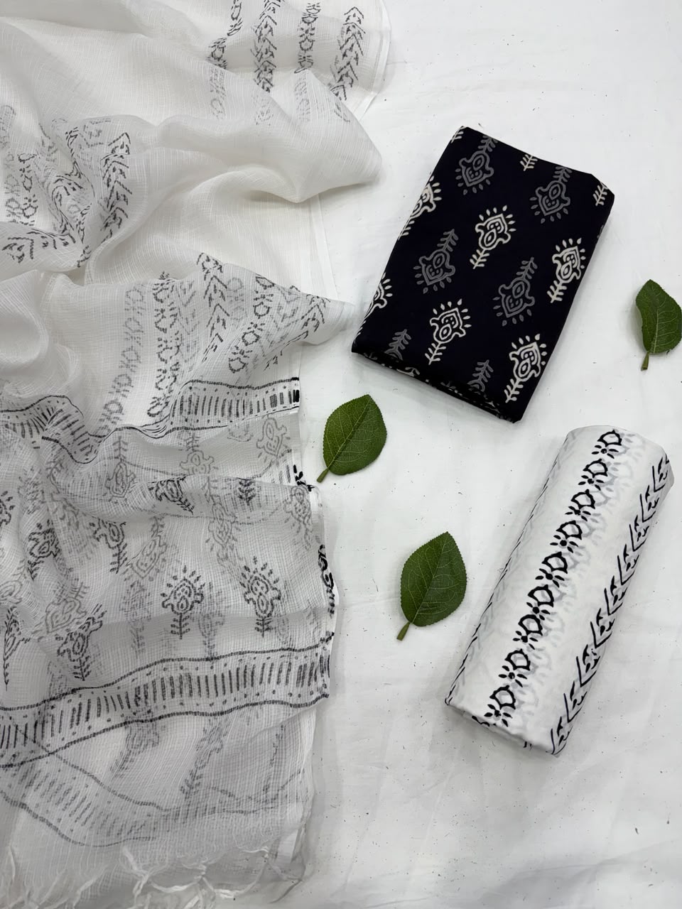 Block printed Cotton Suit Set With Kota Doriya Dupatta