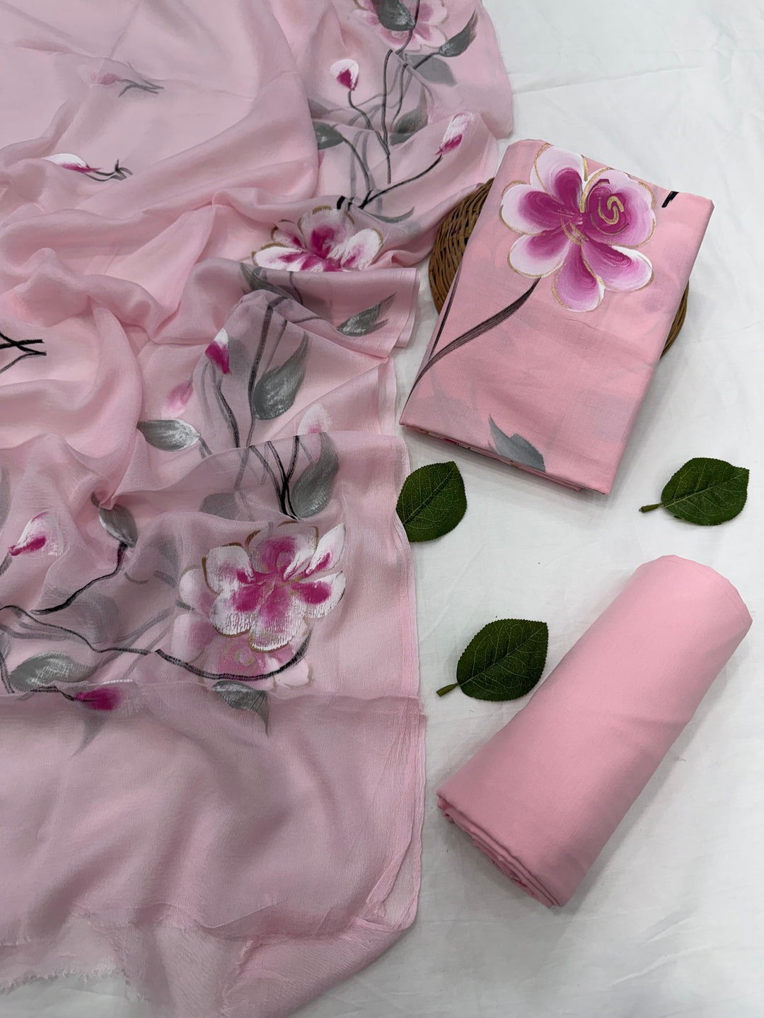 Elegant Cotton Suit With Chiffon Dupatta