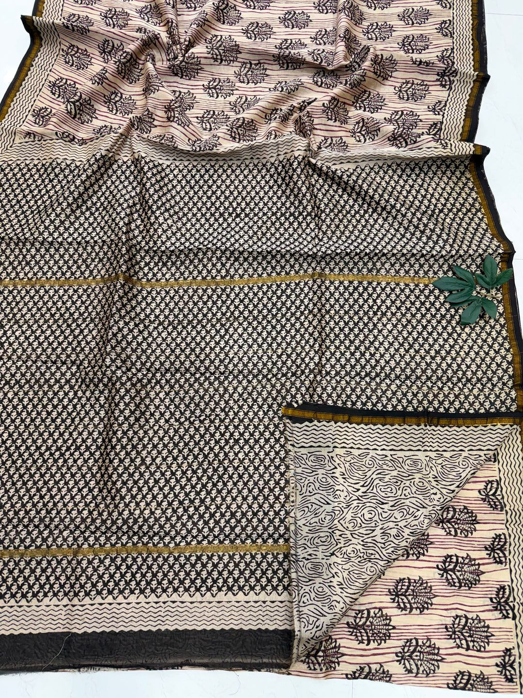 Bagru Natural Print Chanderi Silk Saree with Blouse Piece