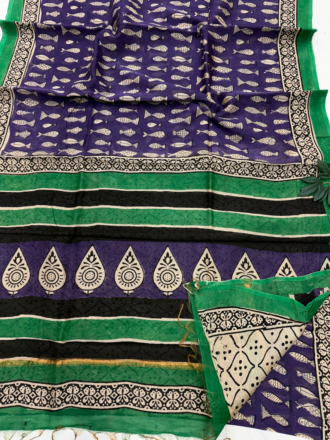 Bagru Print Chanderi Silk Saree with Blouse Piece