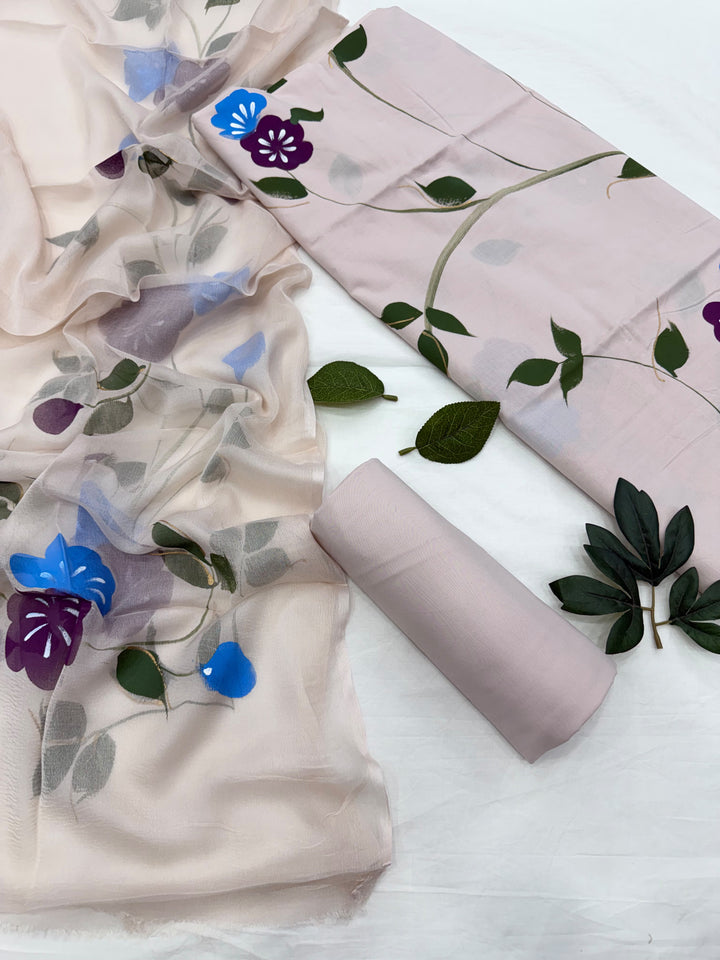 Cotton Suit With Chiffon Suit