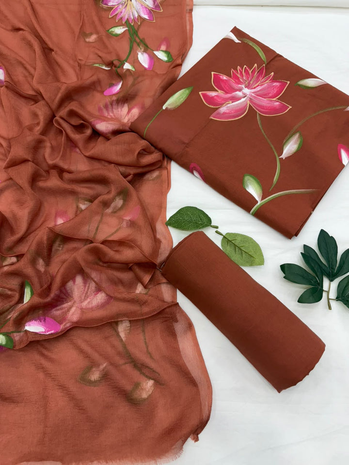 Beautiful Cotton Suit With Chiffon Suit
