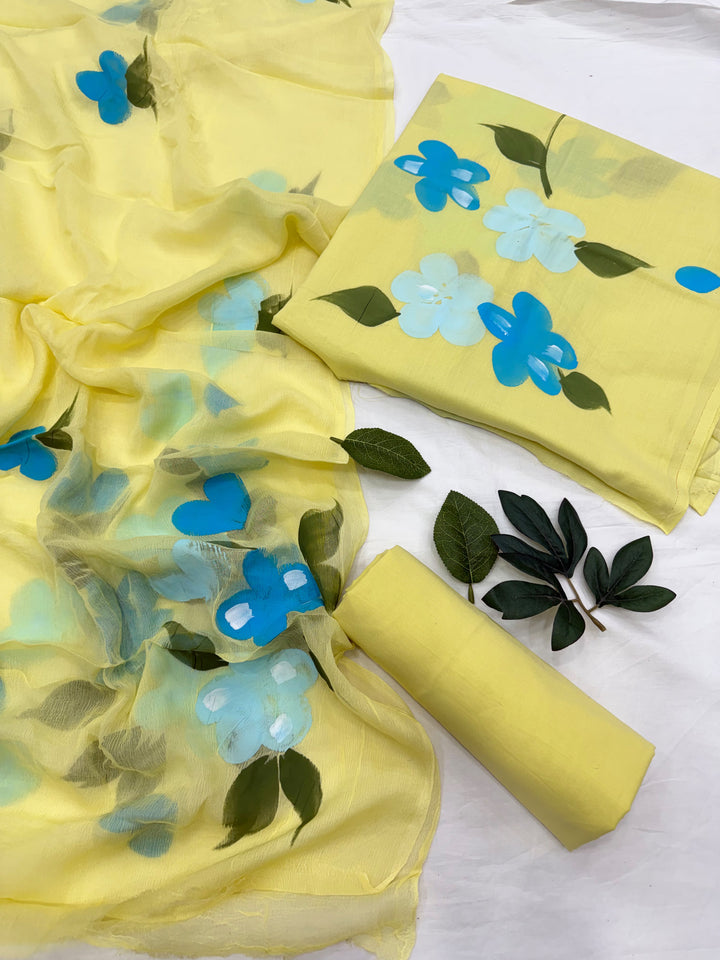 Cotton Suit With Chiffon Dupatta