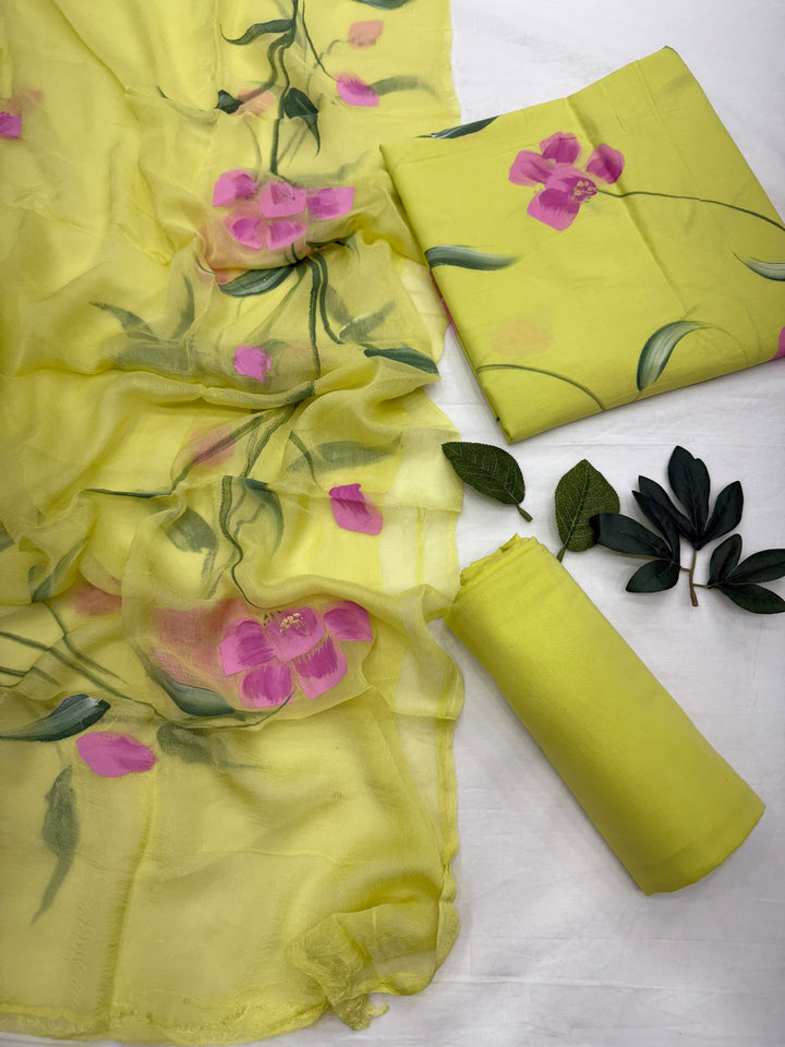 Trendy Cotton Suit With Chiffon Dupatta