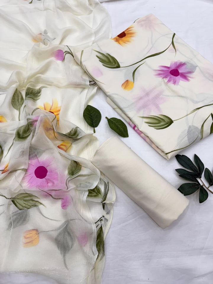 Bagru Hastkala Cotton Suit With Chiffon Suit