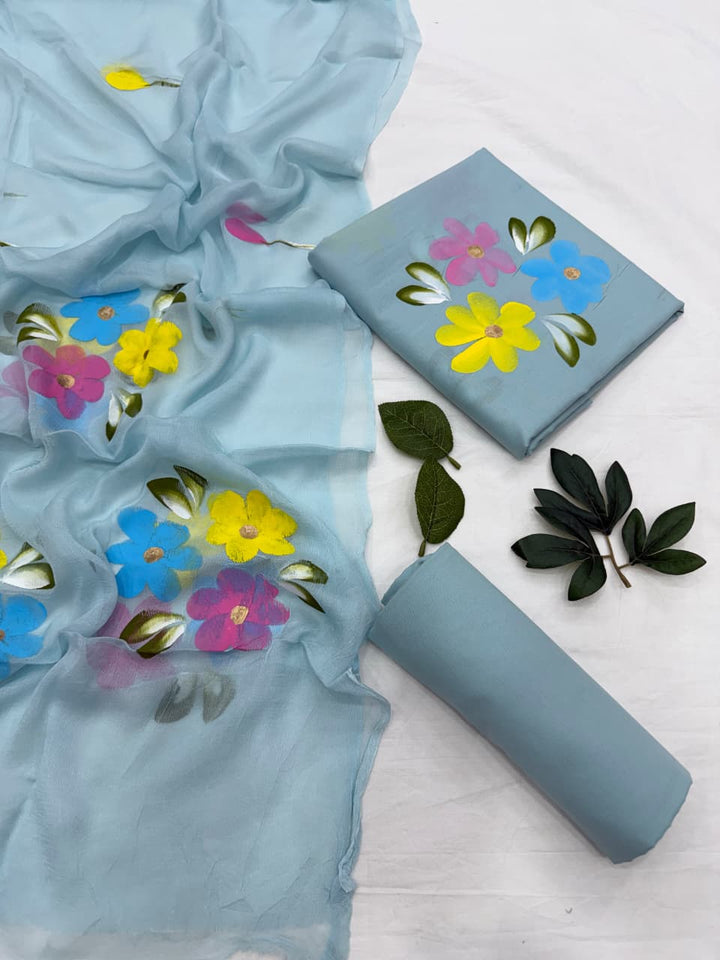 Cotton Suit With Chiffon Dupatta