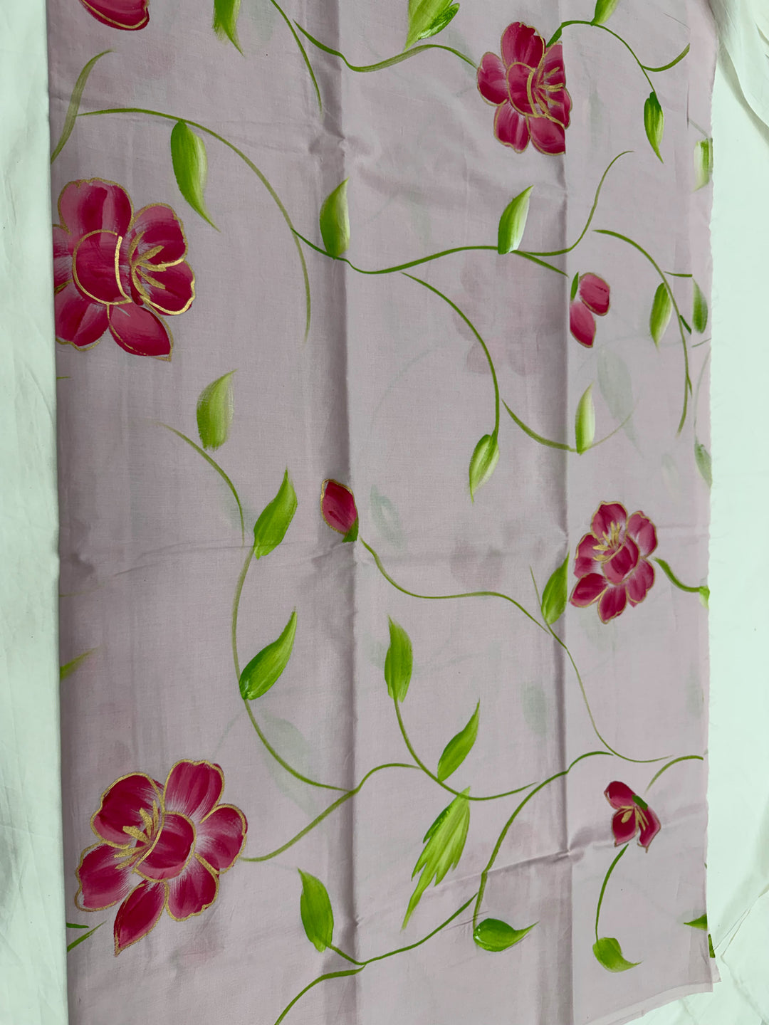 Hand Painted Cotton Suit With Chiffon Dupatta