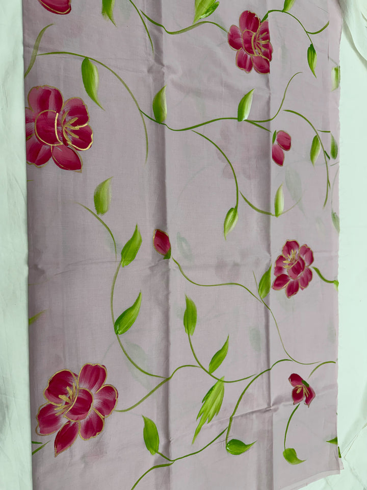 Hand Painted Cotton Suit With Chiffon Dupatta