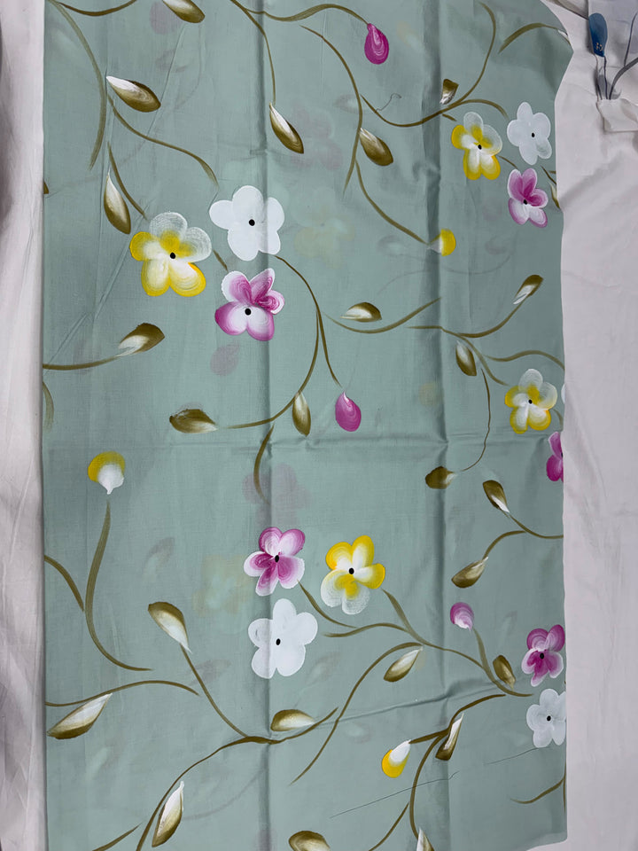 Hand Painted Cotton Suit With Chiffon Dupatta