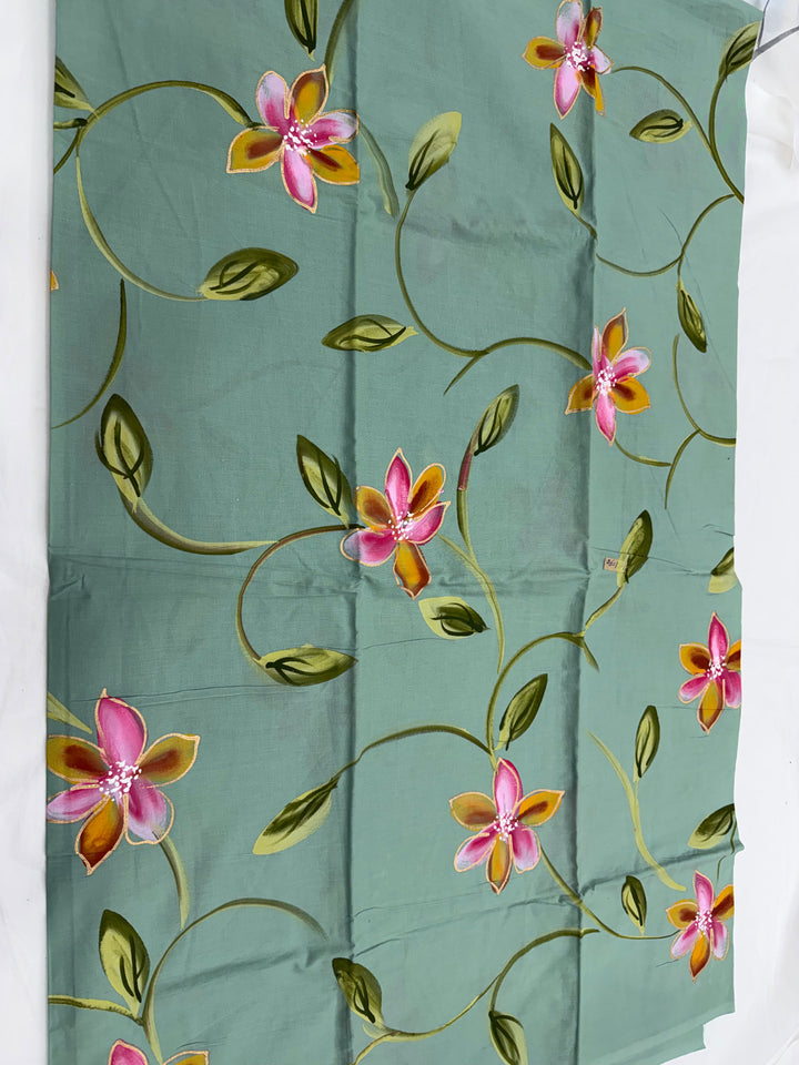 Hand Painted cotton suit chiffon dupatta