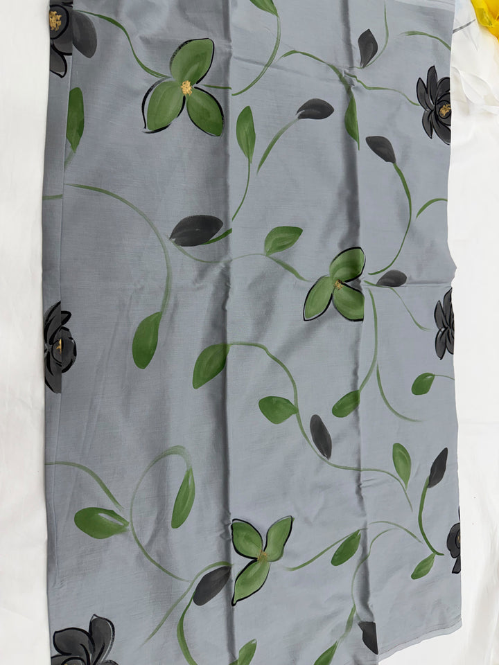 Hand Painted Cotton Suit With Chiffon Suit