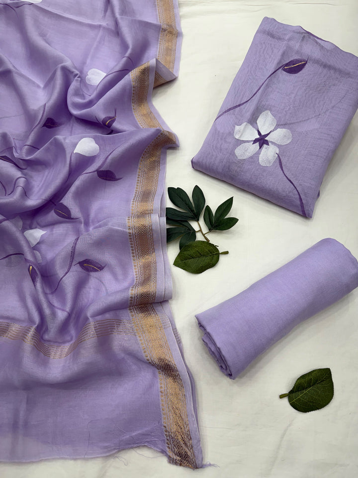 Hand Painted Maheshwari Silk Suit Set