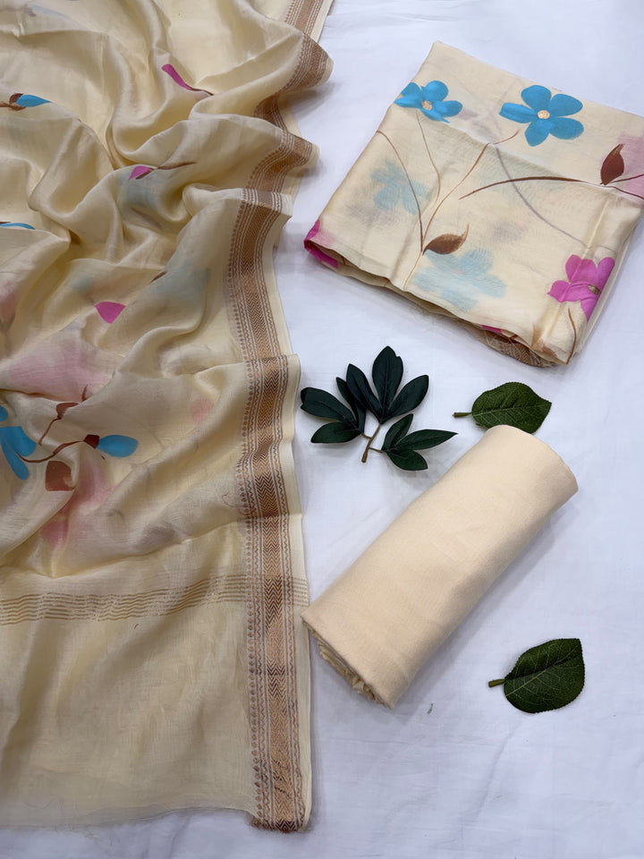 Hand Painted Maheshwari Silk Suit