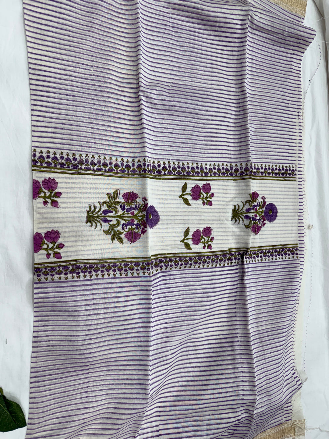 Cream Mughal Buta Print Maheshwari Silk Suit Set .