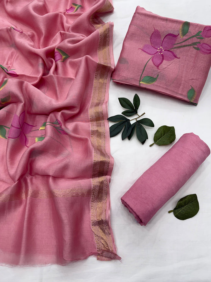 Hand Painted Maheshwari Silk Suit
