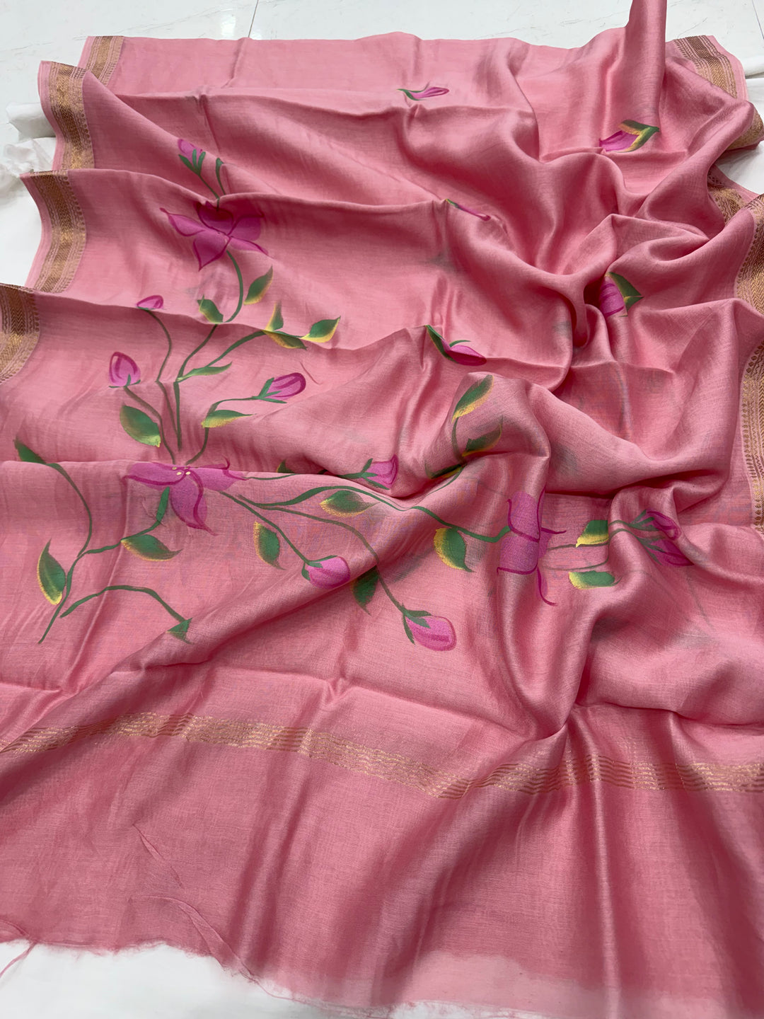 Hand Painted Maheshwari Silk Suit