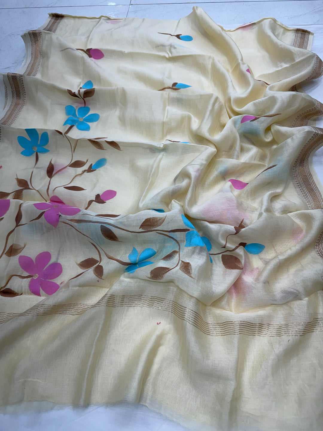 Hand Painted Maheshwari Silk Suit