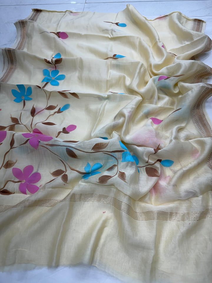Hand Painted Maheshwari Silk Suit
