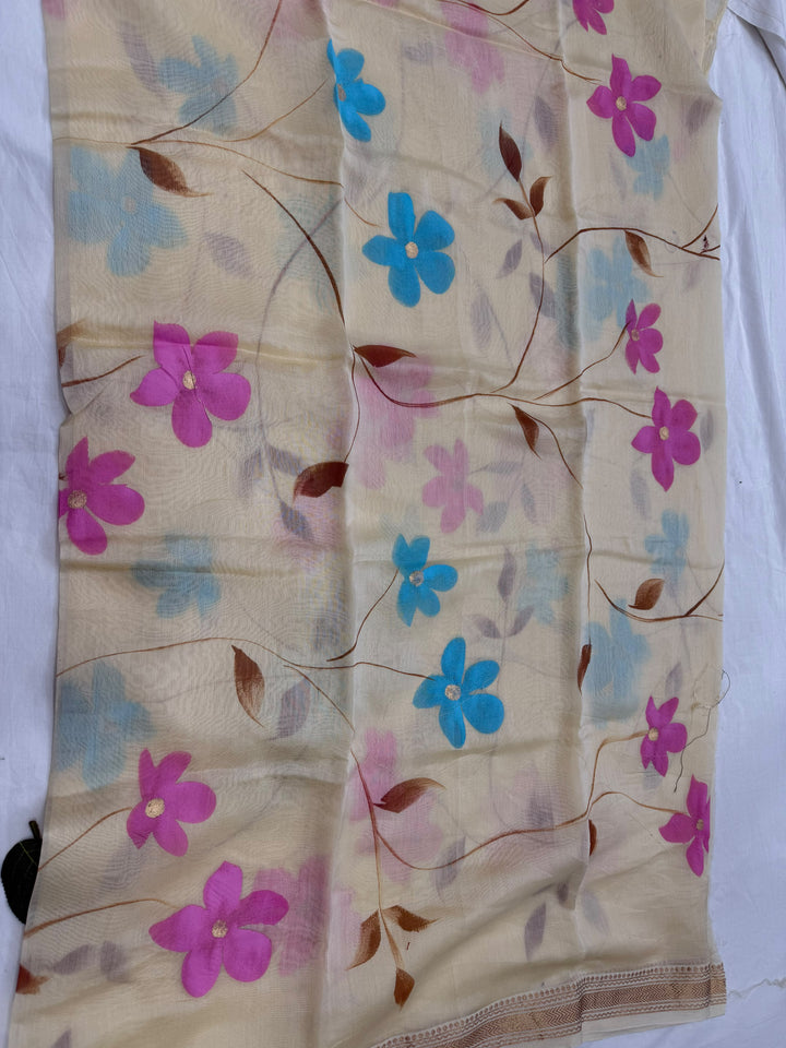 Hand Painted Maheshwari Silk Suit